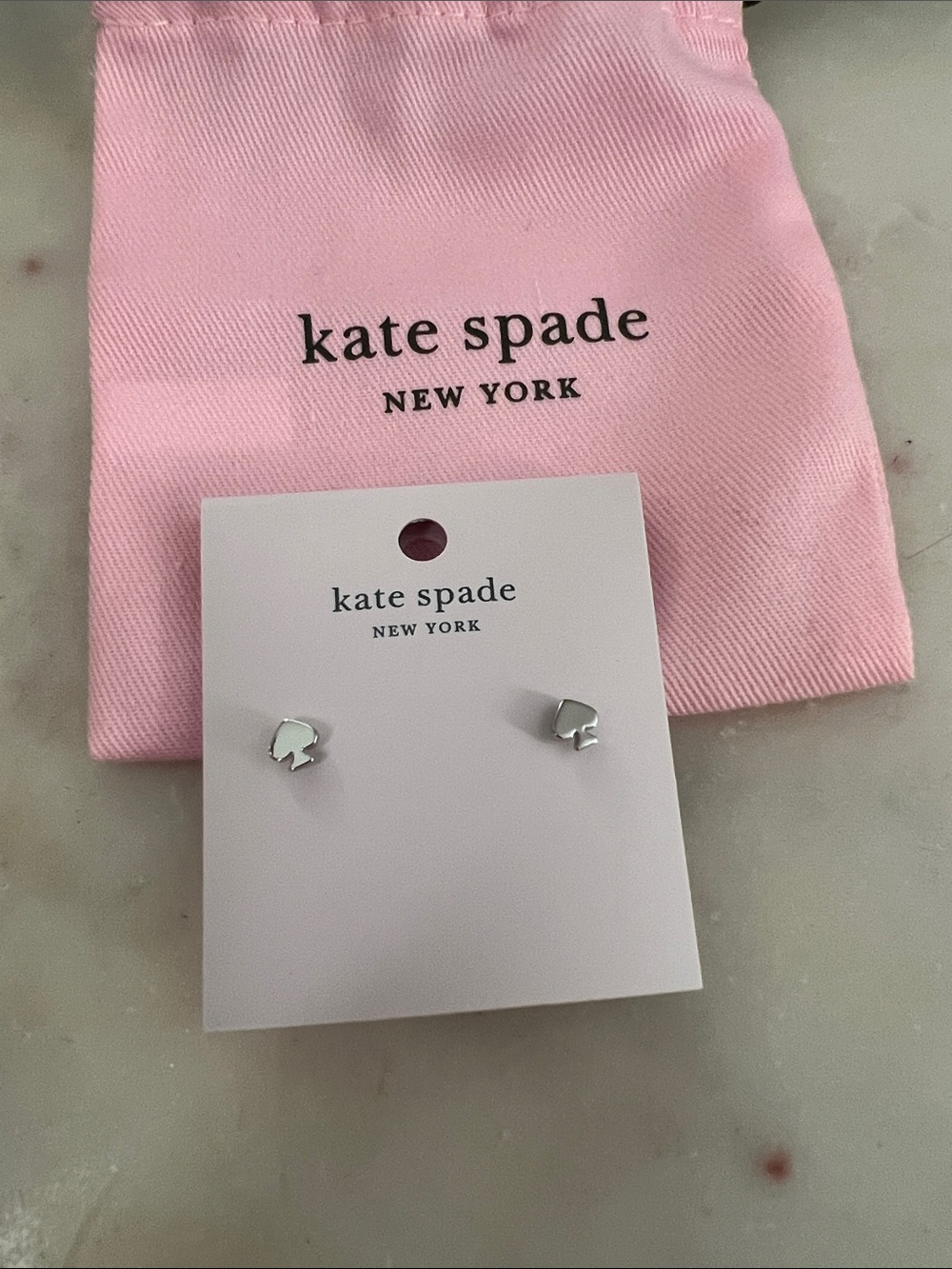 kate spade Silver Spade Stud Earrings with Pink Pouch